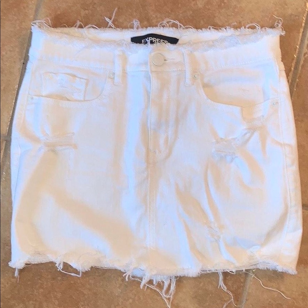 Express Distressed White Denim Mini Skirt